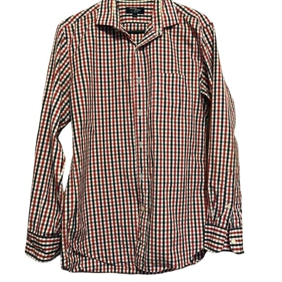 J Crew Men Shirt  Mens Button Front Shirt Red Check Cotton 15-15 1/2 - Picture 1 of 5